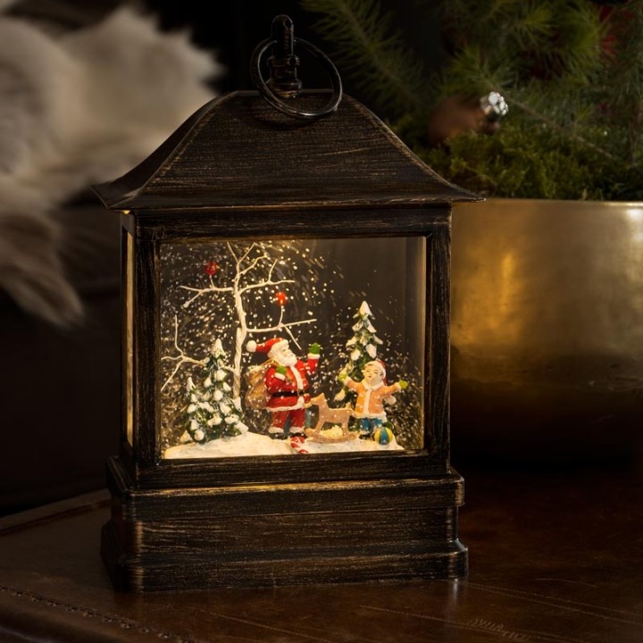 Lanterne à neige à LED avec Père Noël et enfant, 25 cm