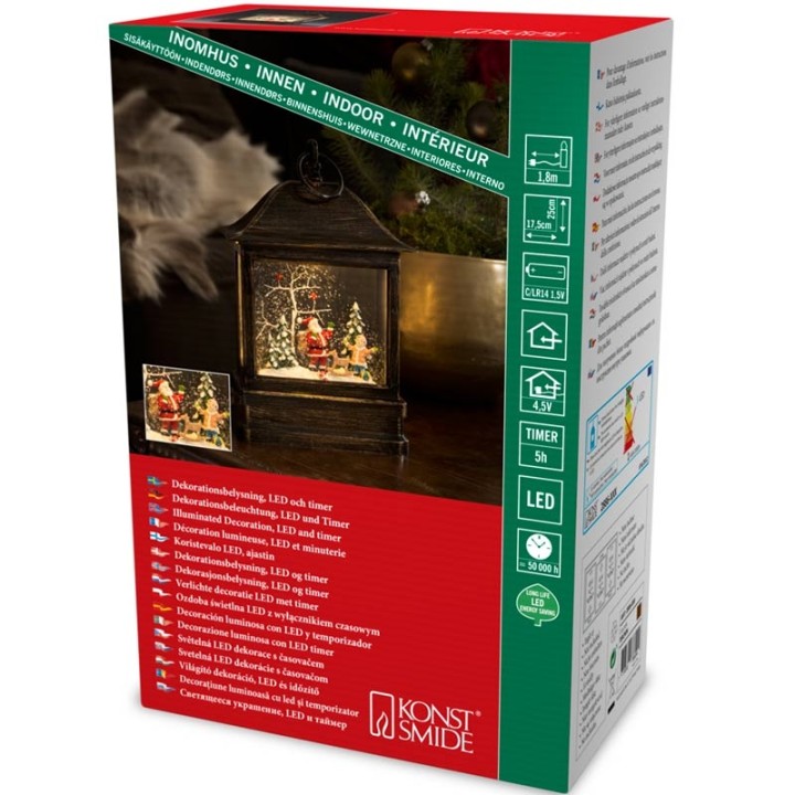 Lanterne à neige à LED avec Père Noël et enfant, 25 cm