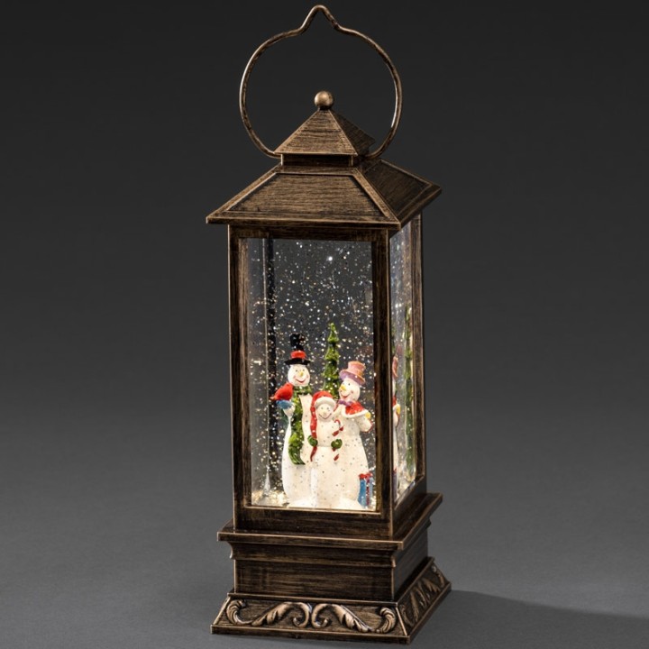 Lanterne à neige à LED avec bonhommes de neige, 27 cm