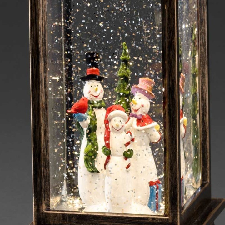 Lanterne à neige à LED avec bonhommes de neige, 27 cm