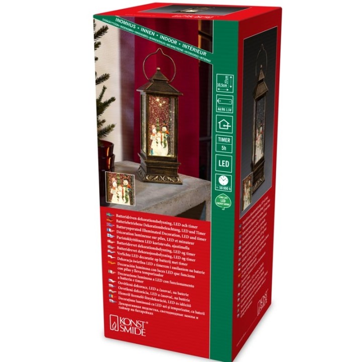 Lanterne à neige à LED avec bonhommes de neige, 27 cm