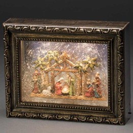 Crèche de Noël lumineuse, effet neige