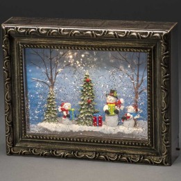Cadre photo lumineux avec bonshommes de neige
