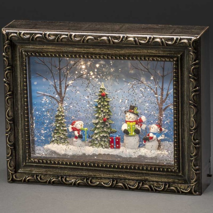 Cadre photo lumineux avec bonshommes de neige