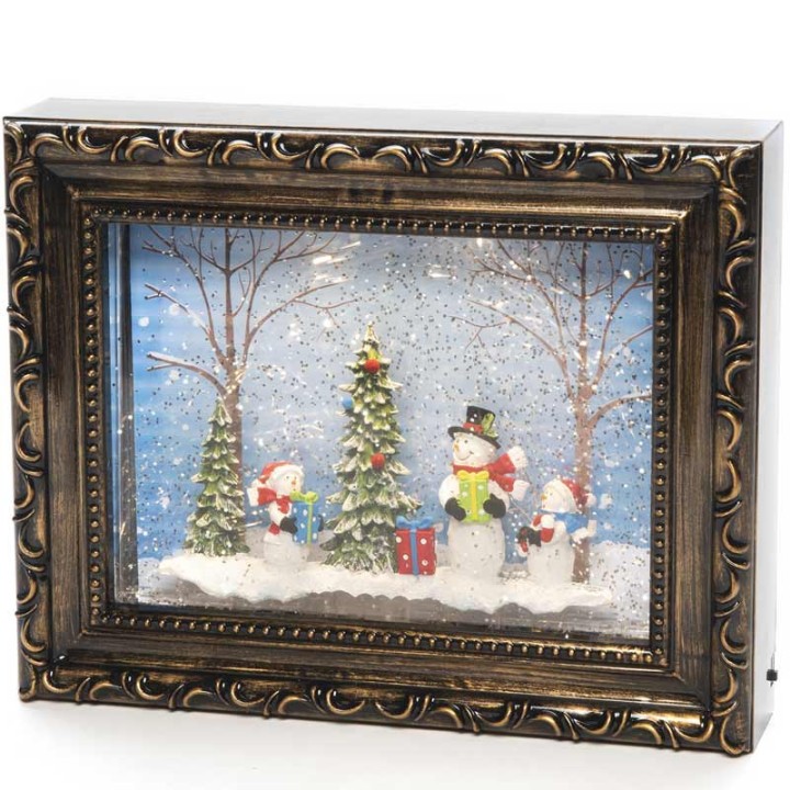 Cadre photo lumineux avec bonshommes de neige