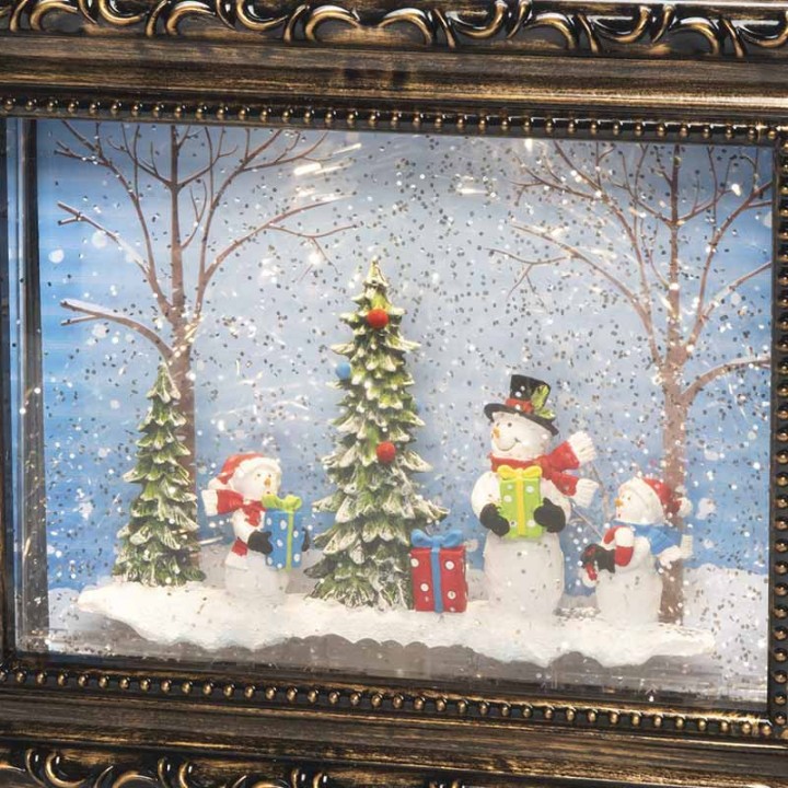 Cadre photo lumineux avec bonshommes de neige