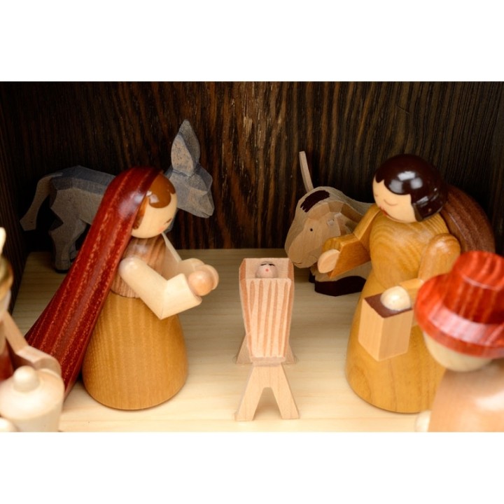 
Grande creche de Noël avec bougies photophore en bois