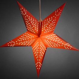 Étoile lumineuse électrique 5 branches en papier, à suspendre, rouge, 52 cm