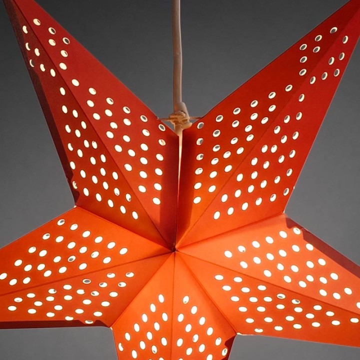 Étoile lumineuse électrique 5 branches en papier, à suspendre, rouge, 52 cm