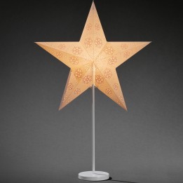 Étoile lumineuse électrique 5 branches en papier, blanche, sur pied laiton, 46 cm
