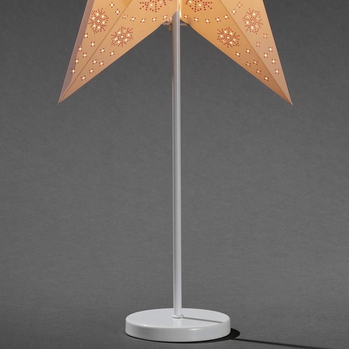 Étoile lumineuse électrique 5 branches en papier, blanche, sur pied laiton, 46 cm