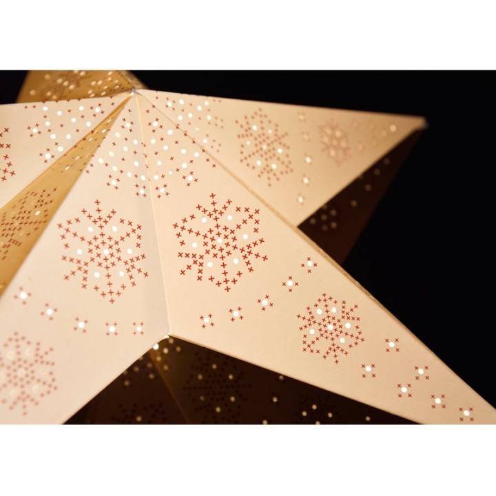 Étoile lumineuse électrique 5 branches en papier, blanche, sur pied laiton, 46 cm
