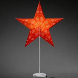 Étoile lumineuse électrique 5 branches en papier, rouge, sur pied laiton, 46 cm