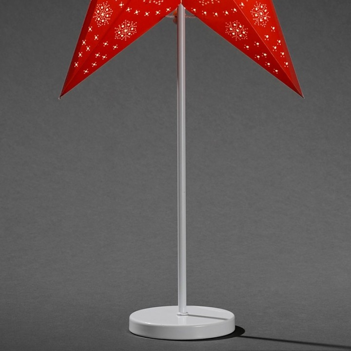 Étoile lumineuse électrique 5 branches en papier, rouge, sur pied laiton, 46 cm