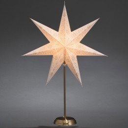 Étoile lumineuse électrique 7 branches en papier, blanche, sur pied laiton, 48 cm