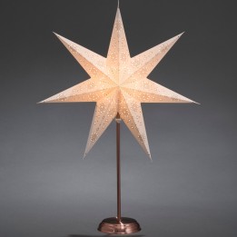 Étoile lumineuse électrique 7 branches en papier, blanche, sur pied cuivré 48 cm
