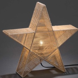 Étoile lumineuse électrique métallique, avec fil de coton beige enroulé, 42 cm