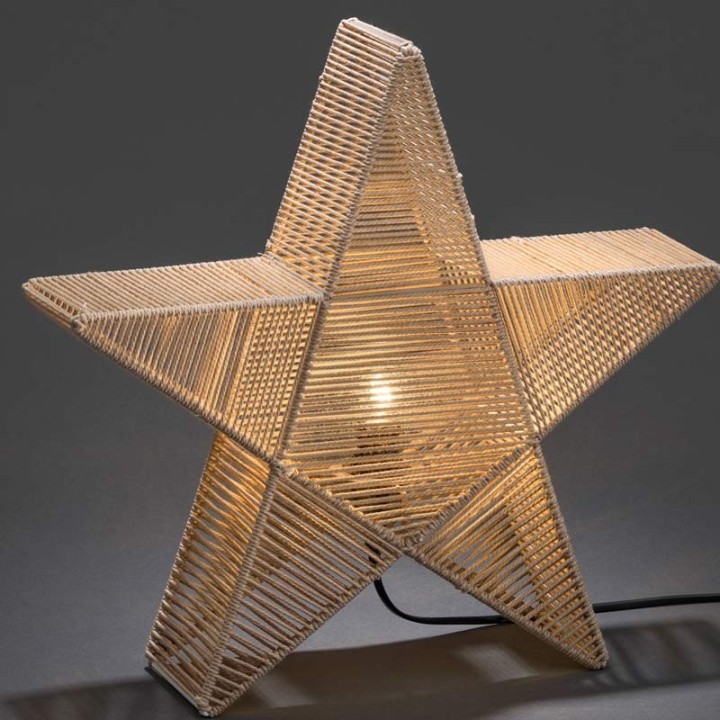 Étoile lumineuse électrique métallique, avec fil de coton beige enroulé, 42 cm
