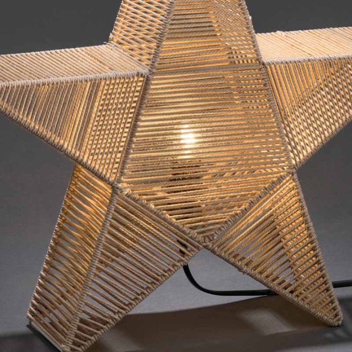 Étoile lumineuse électrique métallique, avec fil de coton beige enroulé, 42 cm