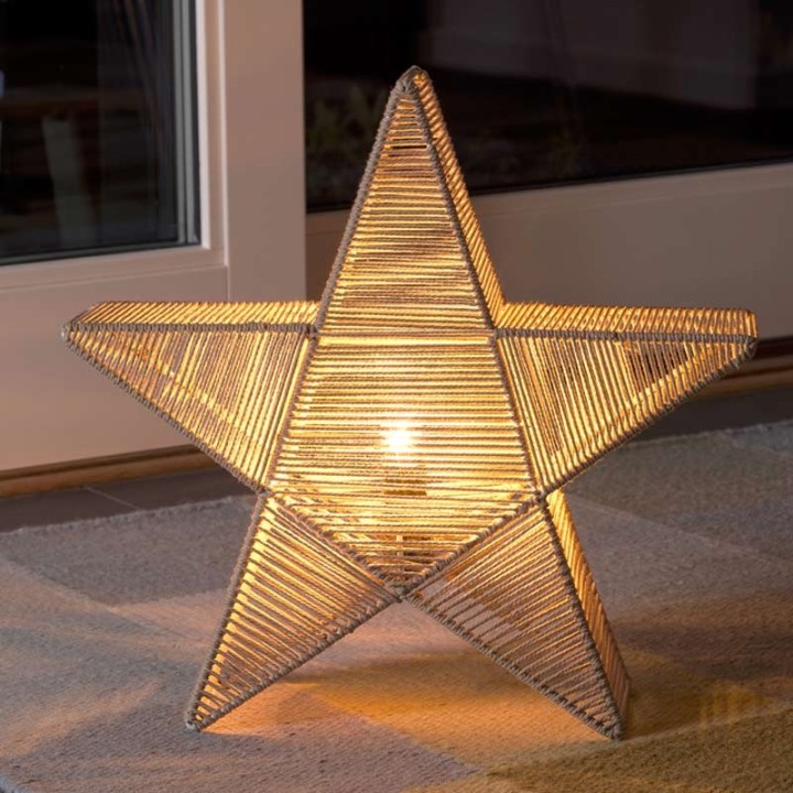 Étoile lumineuse électrique métallique, avec fil de coton beige enroulé, 42 cm