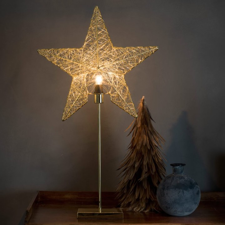 Étoile lumineuse en fil métallique couleur laiton, 70 cm