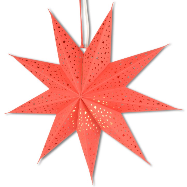 Étoile lumineuse électrique 5 branches en papier, à suspendre, rouge, 52 cm