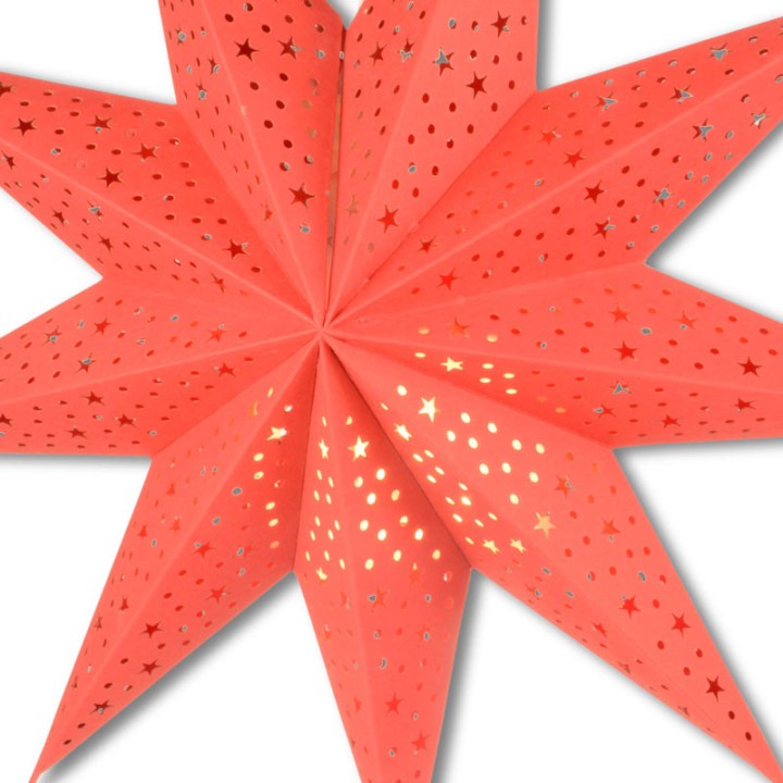 Étoile lumineuse électrique 5 branches en papier, à suspendre, rouge, 52 cm