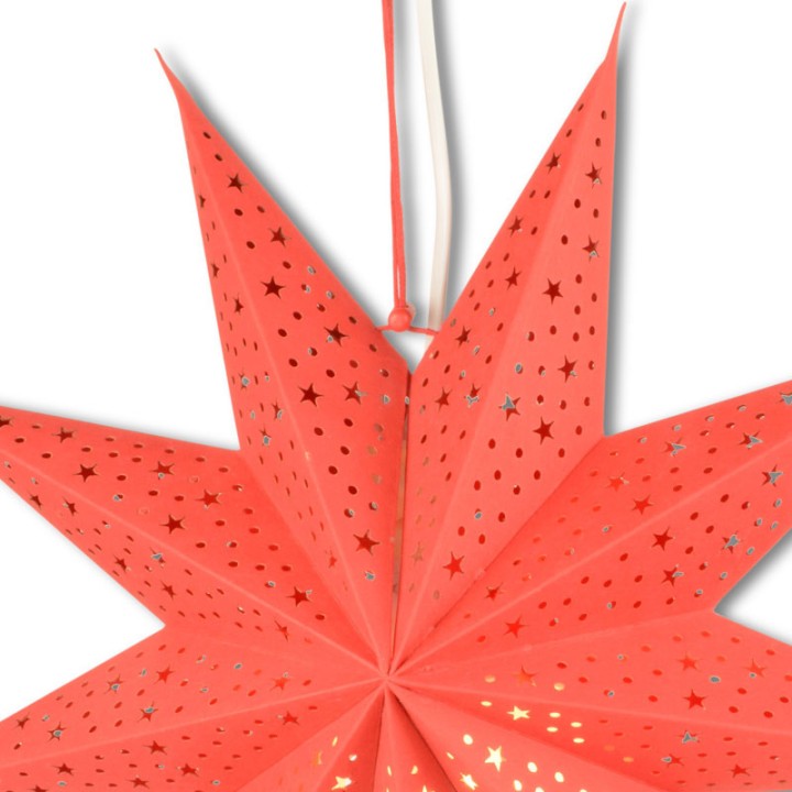 Étoile lumineuse électrique 5 branches en papier, à suspendre, rouge, 52 cm
