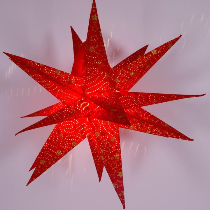 Étoile lumineuse électrique 9 branches en papier, à suspendre, rouge, 45 cm