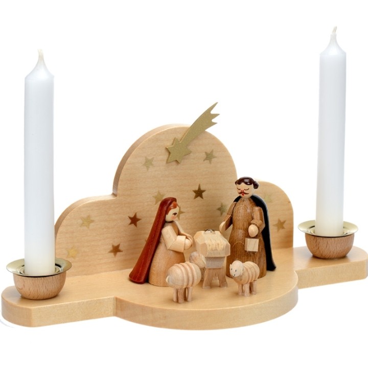 
Mini creche de Noël en bois avec 2 bougie blanche 