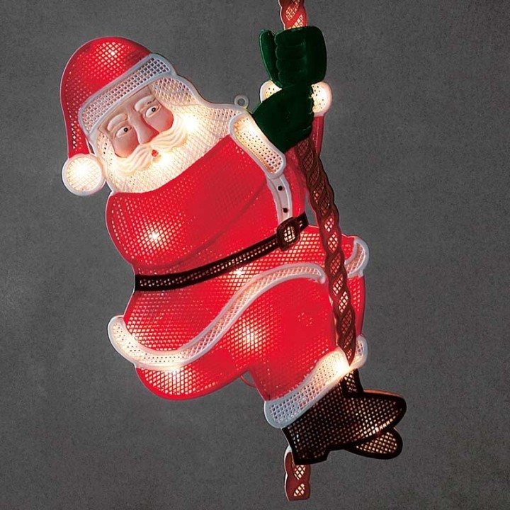 Père Noël lumineux grimpeur sur une corde