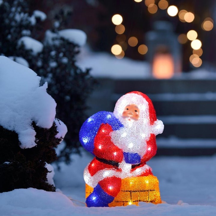 Père Noël lumineux à LED avec cheminée pour extérieur, 37 cm