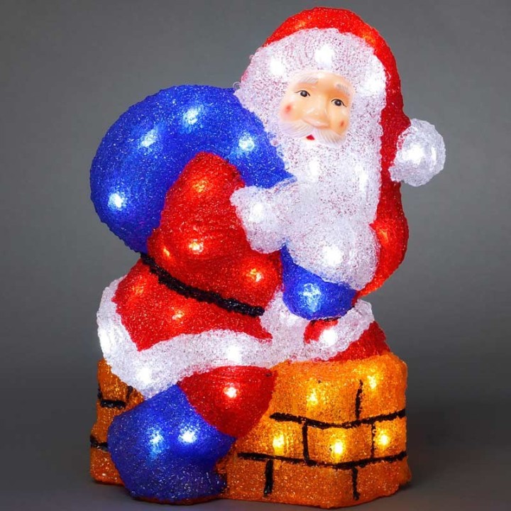 Père Noël lumineux à LED avec cheminée pour extérieur, 37 cm