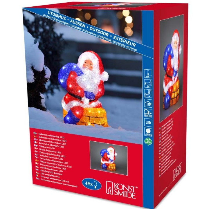 Père Noël lumineux à LED avec cheminée pour extérieur, 37 cm