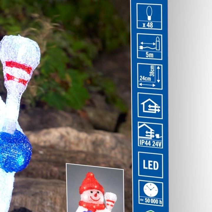 Bonhomme de neige lumineux à LED pour extérieur, 38 cm