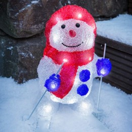 Bonhomme de neige lumineux  LED avec ski pour extérieur, 28 cm