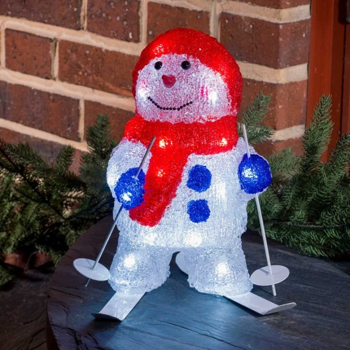 Bonhomme de neige lumineux  LED avec ski pour extérieur, 28 cm