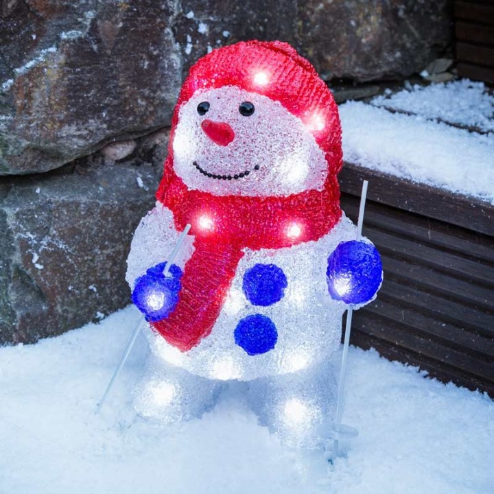Bonhomme de neige lumineux  LED avec ski pour extérieur, 28 cm