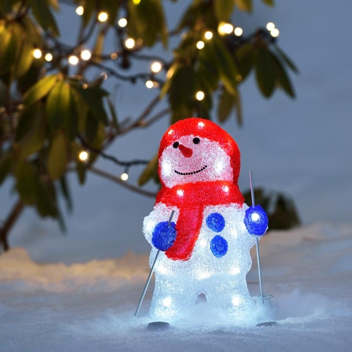 Bonhomme de neige lumineux  LED avec ski pour extérieur, 28 cm