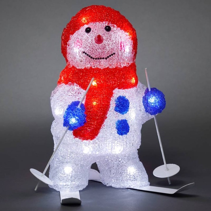 Bonhomme de neige lumineux  LED avec ski pour extérieur, 28 cm