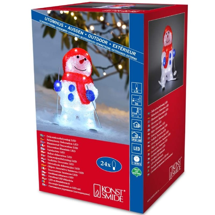 Bonhomme de neige lumineux  LED avec ski pour extérieur, 28 cm