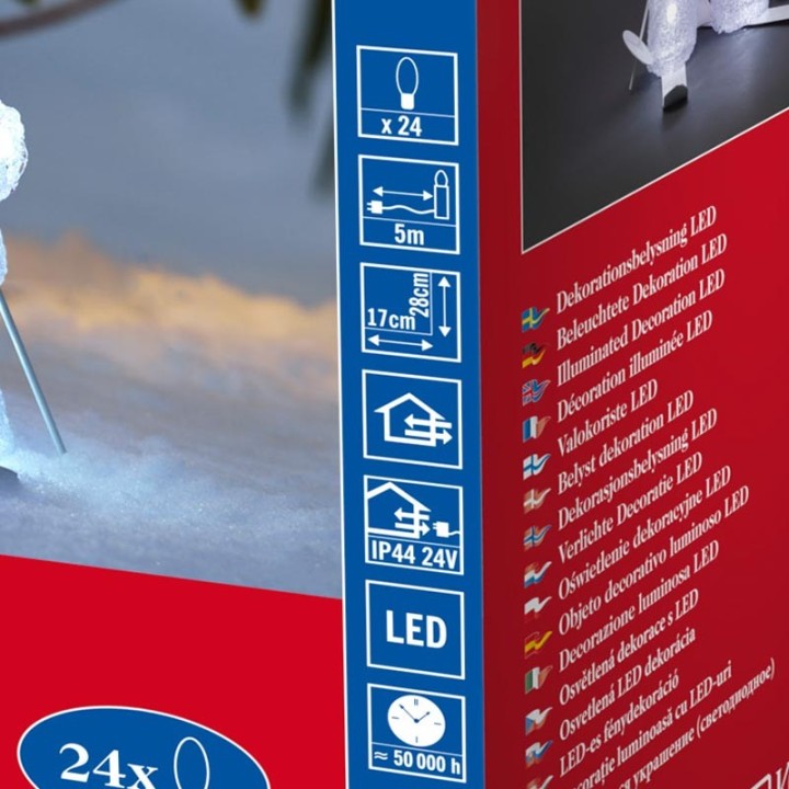 Bonhomme de neige lumineux  LED avec ski pour extérieur, 28 cm