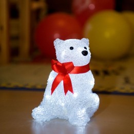 Ours lumineux à LED en acrylique avec ruban rouge, 18 cm