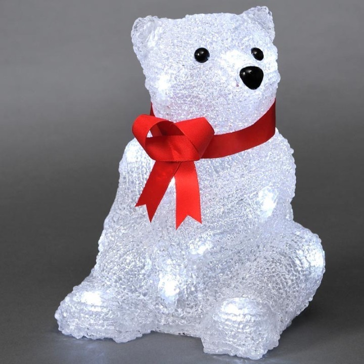 Ours lumineux à LED en acrylique avec ruban rouge, 18 cm