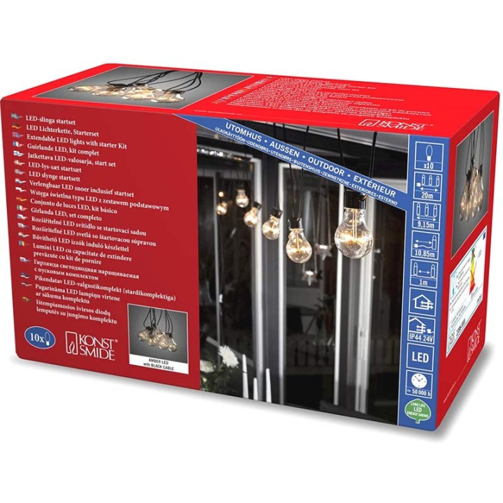 Guirlande lumineuse de terrasse 10 m extensible, 10 ampoules ambrées