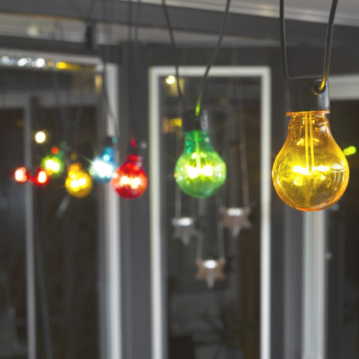 Guirlande lumineuse de terrasse 10 m extensible, 10 ampoules multicolores