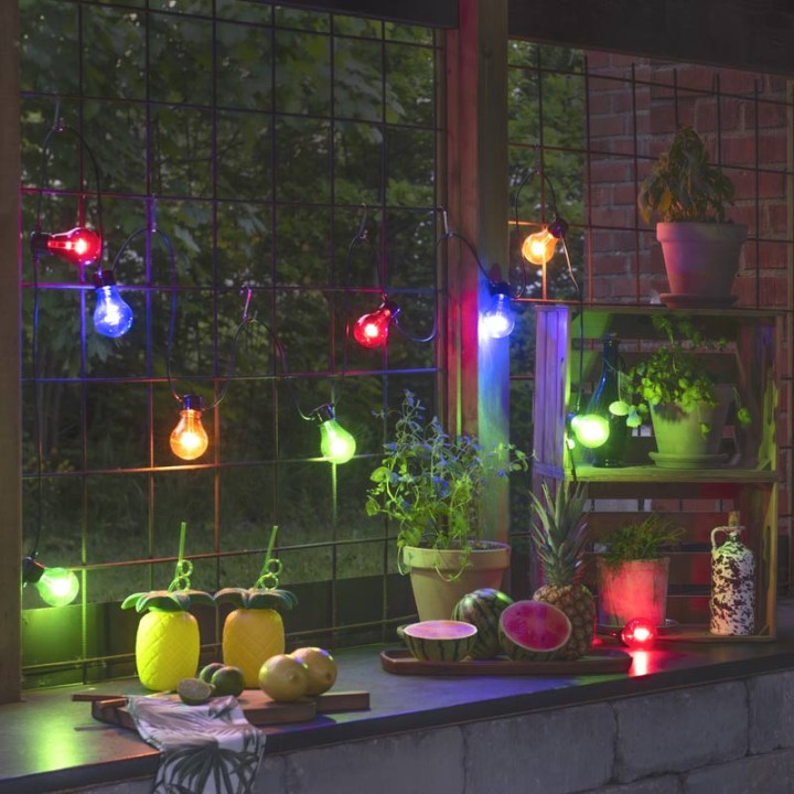 Guirlande lumineuse de terrasse 10 m extensible, 10 ampoules multicolores