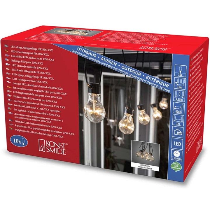 Rallonge 10 m pour guirlande lumineuse de terrasse, 10 ampoules ambrées