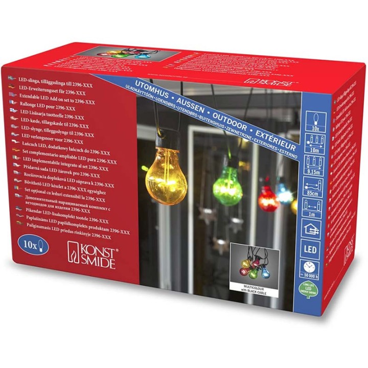 Rallonge 10 m pour guirlande lumineuse de terrasse, 10 ampoules multicolores