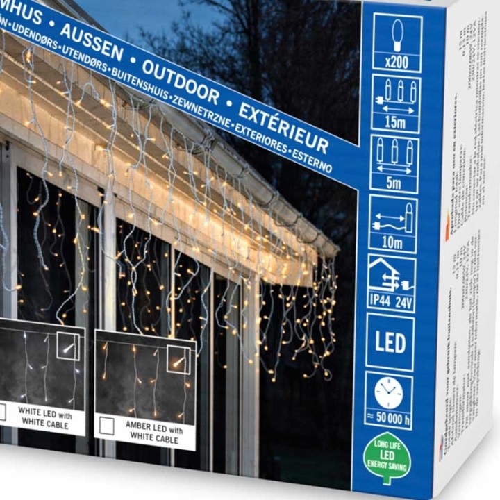 Rideau lumineux gouttière à effet neige à LED, 200 diodes